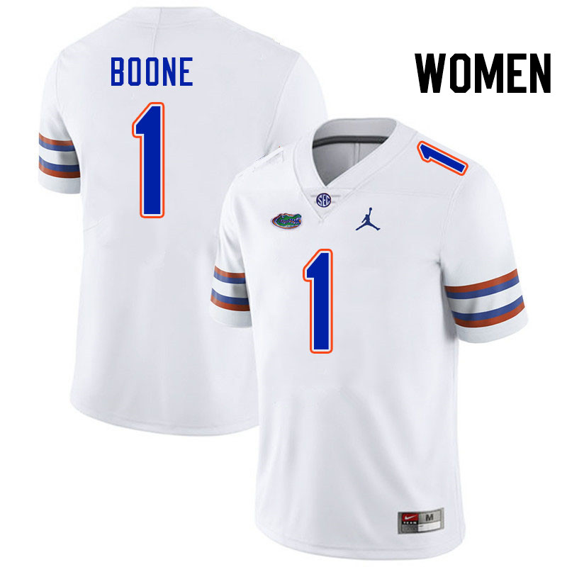 Women #1 Justus Boone Florida Gators College Football Jerseys Stitched-White